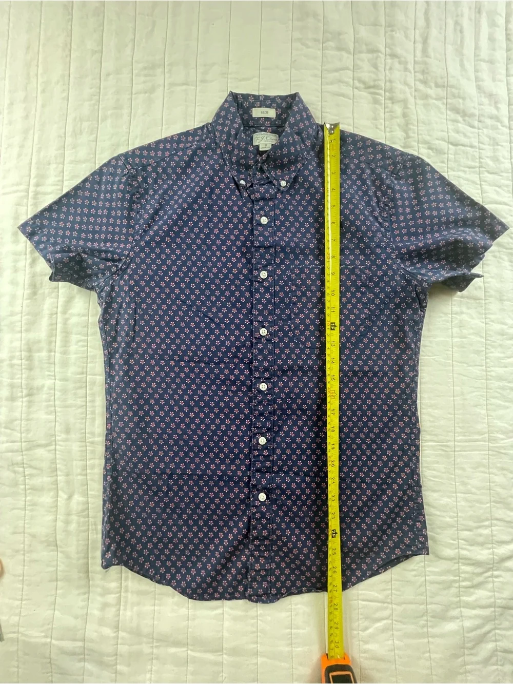 J. Crew Navy Button-Down Shirt with Pink Floral Print Mens Small